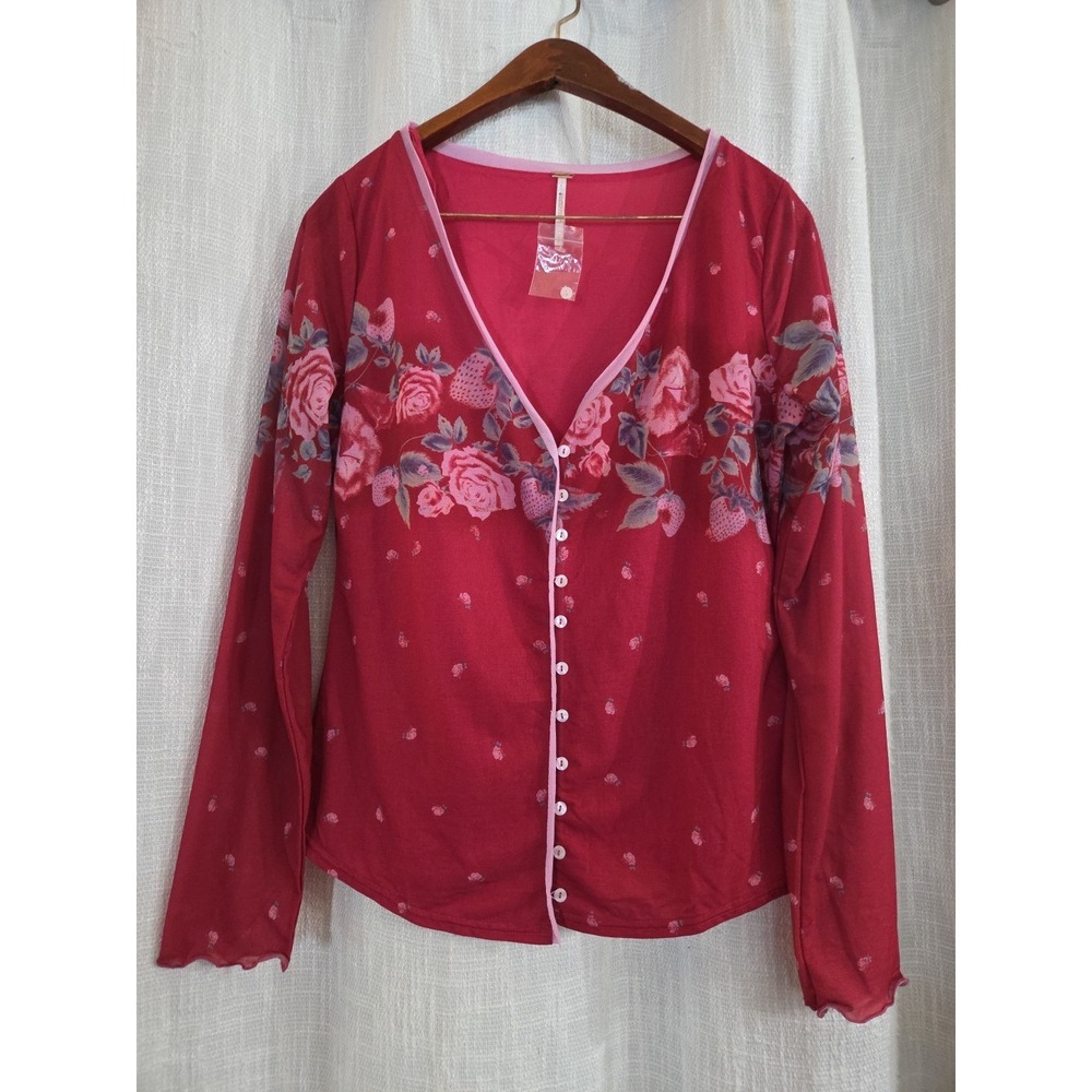 Free People Home Grown Mesh Cardigan Roses Women's Size Large NWT